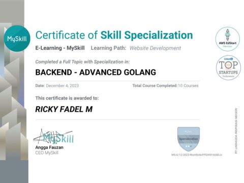 Ricky Fadel - Advanced Golang Back-End Development MySkill Certificate