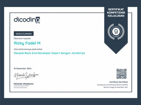 Ricky Fadel - Expert Back-End Development Dicoding Certificate